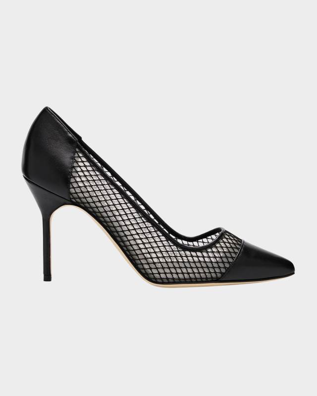 Capcour Net Leather Cap-Toe Pumps